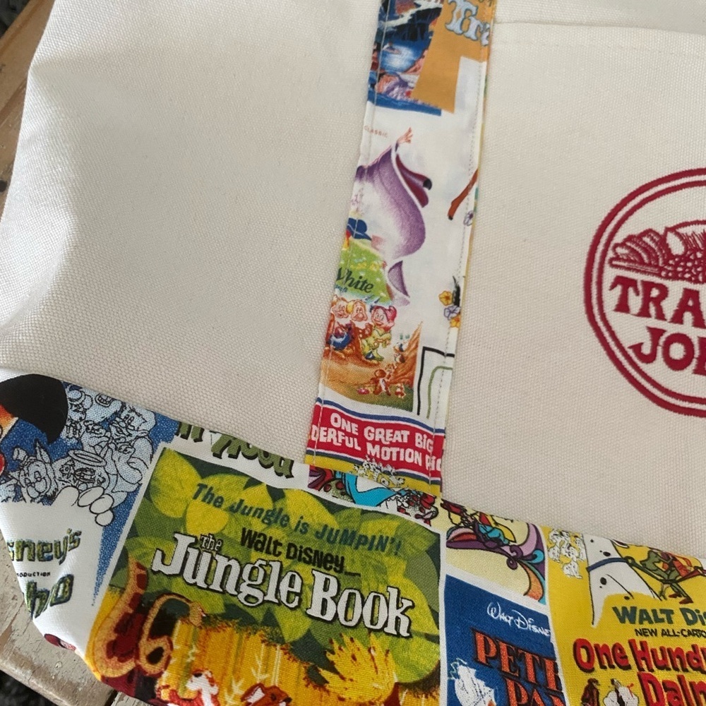 Trader Joe's custom Disney vintage fabric White and Multicolor Tote Bag - Picture 3 of 5